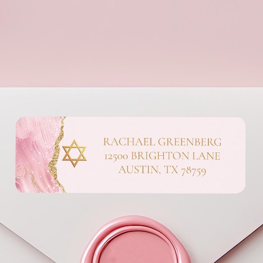 Roze gouden ster van David Bat Mitswa Etiket