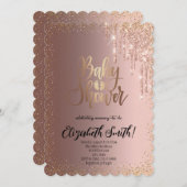 Roze gouden, sterren Baby Shower Uitnodiging (Voorkant / Achterkant)
