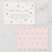 Roze gouden sterren en wolken neem een boek mee informatiekaartje (Voorkant / Achterkant)