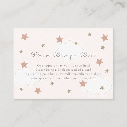 Roze gouden sterren en wolken neem een boek mee informatiekaartje (Voorkant)