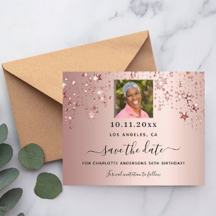 Roze gouden sterren foto verjaardag save the date flyer