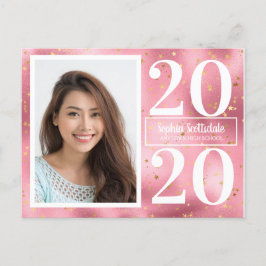 Roze gouden sterren Fotoaankondiging Afstuderen Uitnodiging Briefkaart