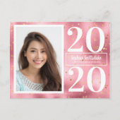 Roze gouden sterren Fotoaankondiging Afstuderen Uitnodiging Briefkaart (Voorkant)