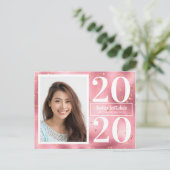 Roze gouden sterren Fotoaankondiging Afstuderen Uitnodiging Briefkaart (Staand voorkant)