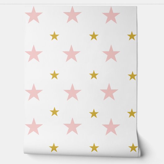 Roze & Gouden Sterren Kwekerij Wallpaper Behang (Afrollen)