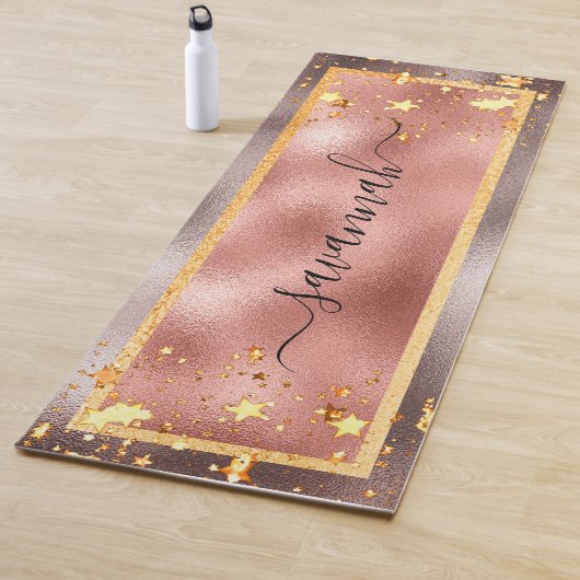 Roze gouden sterren naam script glamor yogamat (In situ)