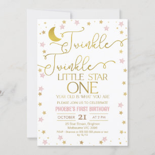 Roze Gouden Sterren Twinkle Little Star 1e Verjaar Kaart