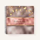 Roze gouden sterren zakelijk monogram 2025 notitieboek (Voorkant)