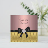 Roze Gouden Stijlvolle Feest Uitnodiging (Staand voorkant)