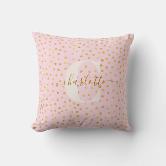 Roze Gouden Stip Monogram Decoratie Kussen (Voorkant)