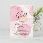 Roze & Gouden Stippen Baby shower Invitation Kaart (Staand voorkant)