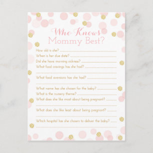 Roze Gouden Stippen Baby Shower Moeder Quiz Uitnodiging Briefkaart