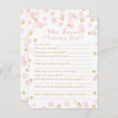 Roze Gouden Stippen Baby Shower Moeder Quiz Uitnodiging Briefkaart (Voorkant / Achterkant)