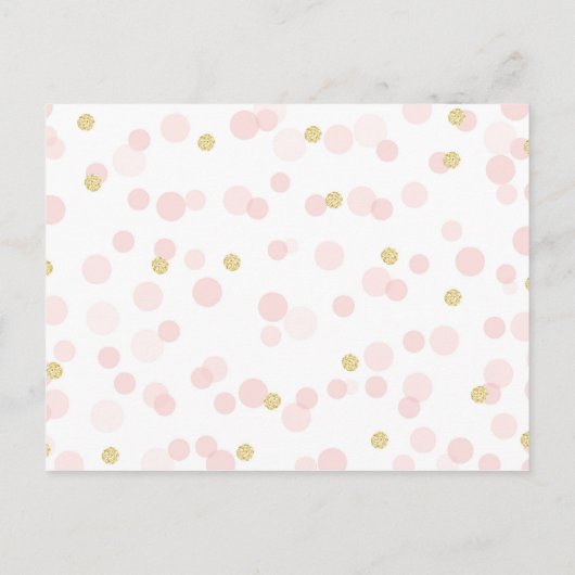 Roze Gouden Stippen Baby Shower Moeder Quiz Uitnodiging Briefkaart (Achterkant)