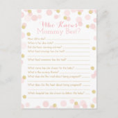 Roze Gouden Stippen Baby Shower Moeder Quiz Uitnodiging Briefkaart (Voorkant)