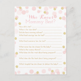 Roze Gouden Stippen Baby Shower Moeder Quiz Uitnodiging Briefkaart