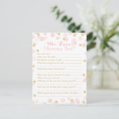 Roze Gouden Stippen Baby Shower Moeder Quiz Uitnodiging Briefkaart (Staand voorkant)