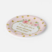 Roze Gouden Stippen Bloemen Baby shower Bord (Gekanteld)