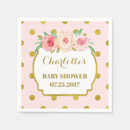Roze Gouden Stippen Blush Bloemen Baby shower Servetten