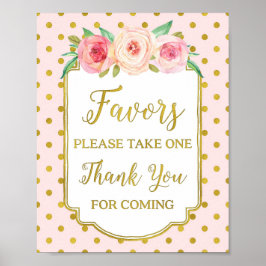 Roze gouden Stippen Blush Floral Favors Sign Poster