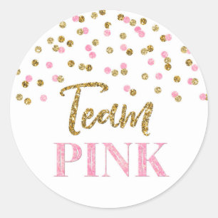Roze Gouden Stippen Geslacht Onthullen Baby shower Ronde Sticker