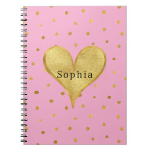 Roze Gouden Stippen Hart Notitieboek