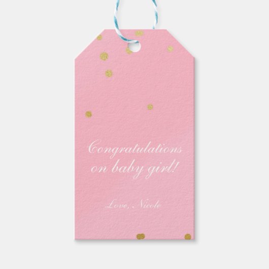 Roze & Gouden Stippen Moderne Chic Cadeaubijslage Cadeaulabel (Voorkant)