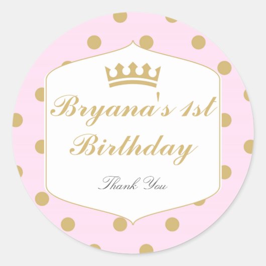 Roze & Gouden Stippen Royal Crown Princess Sticker (Voorkant)