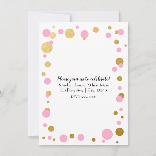 Roze & Gouden Stippen Verjaardagsfeest Fotouitnodi Kaart (Achterkant)