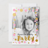 Roze & Gouden Stippen Verjaardagsfeest Fotouitnodi Kaart (Voorkant)