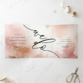 Roze Gouden Stof Waterverf Monogram Uitnodiging (Binnen)