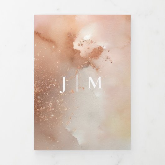 Roze Gouden Stof Waterverf Monogram Uitnodiging (Cover)