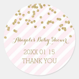 Roze Gouden Strepen Baby shower Favor Sticker