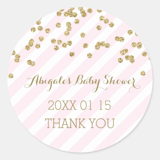 Roze Gouden Strepen Baby shower Favor Sticker (Voorkant)
