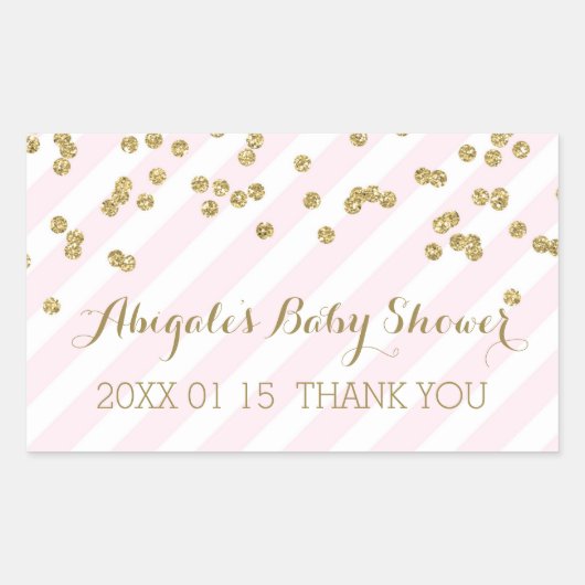 Roze Gouden Strepen Baby shower Favor Sticker (Voorkant)