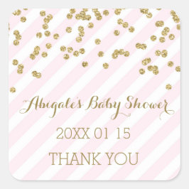 Roze Gouden Strepen Baby shower Favor Sticker