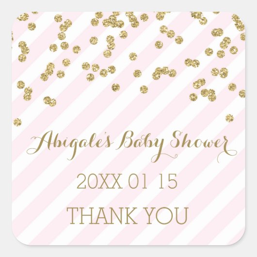 Roze Gouden Strepen Baby shower Favor Sticker (Voorkant)