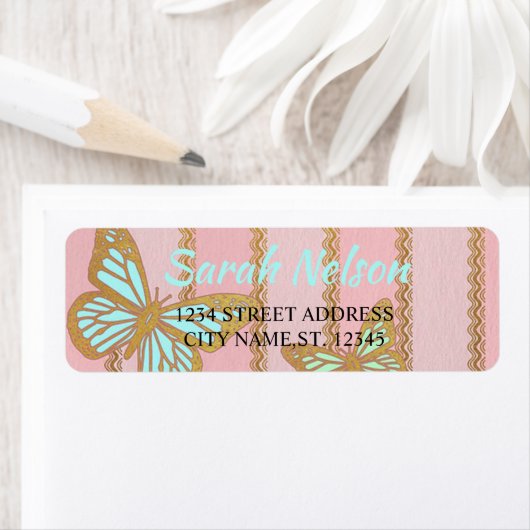 Roze gouden strepen en andijvie etiket (Insitu)