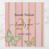 Roze gouden strepen en andijvie wijn etiket (Enkel label)