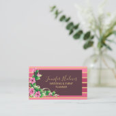 Roze Gouden Strepen Lijnen Bloemen Visitekaartje (Staand voorkant)