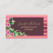 Roze Gouden Strepen Lijnen Bloemen Visitekaartje (Voorkant)