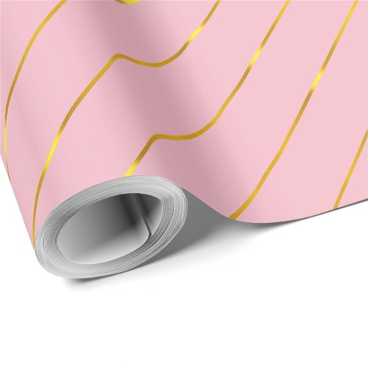 Roze Gouden Strepen Verjaardag Kerstmis Glam Gift Cadeaupapier (Rol Hoek)