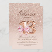 Roze gouden strik 13e verjaardag verjaardagsfeestj kaart (Voorkant / Achterkant)