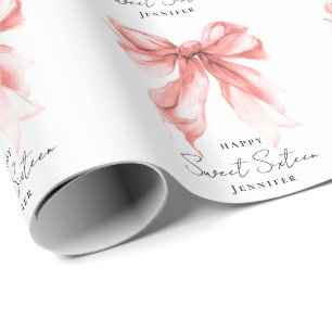 Roze Gouden Strik Verleidelijke Script Sweet 16 Fe Cadeaupapier