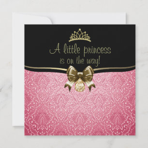 Roze & Gouden Striking/Damask Baby Shower Uitnodig Kaart
