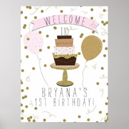 Roze & Gouden Suiker is Zoet 1e Eerste Verjaardags Poster