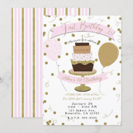 Roze & Gouden Suiker is Zoet 1e Verjaardagstaart Kaart