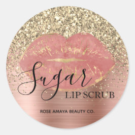 Roze Gouden Suiker Lipscrub Glitter Spikkels Ronde Sticker