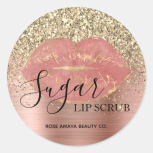 Roze Gouden Suiker Lipscrub Glitter Spikkels Ronde Sticker