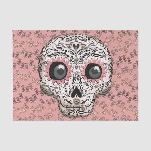 Roze & Gouden Suiker Skull Fantasievol Cute Feest Tissuepapier (Voorkant)